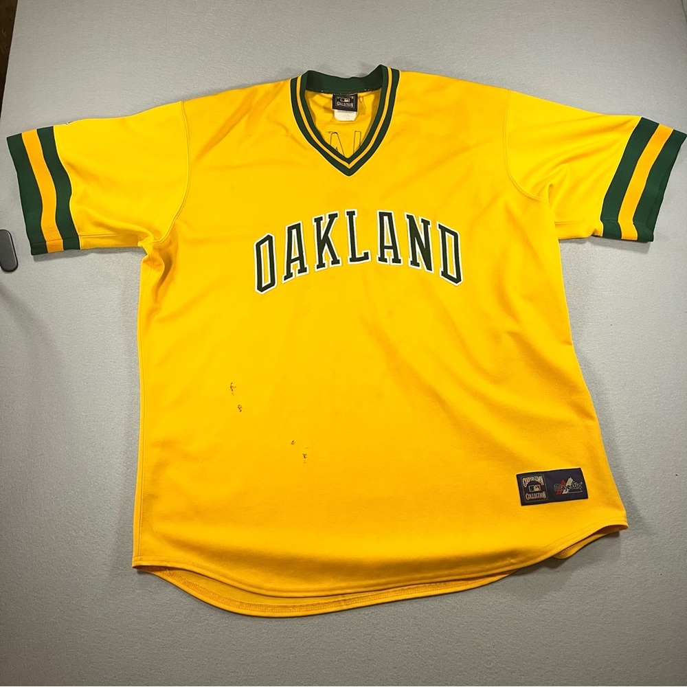 Men's Vintage 90's Majestic Oakland Athletics Alternate 80s Yellow Jersey Sz 2XL